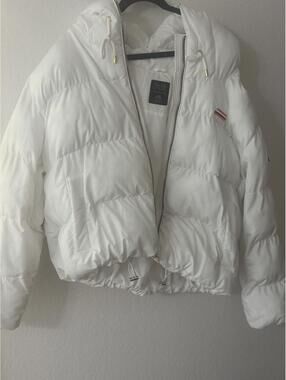 PE Nation Large White Large Puffer Jacket with Gold Harware